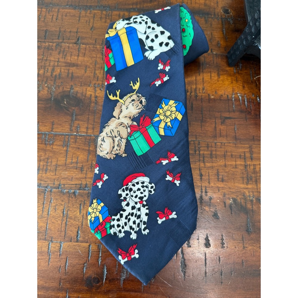 Zylos George Machado Christmas Holiday Novelty Dogs Silk Necktie Men's